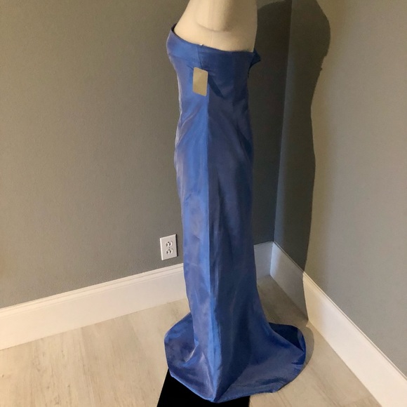 NWT Lawrence Variazioni Iridescent Blue Satin Strapless Long Gown - Picture 6 of 16